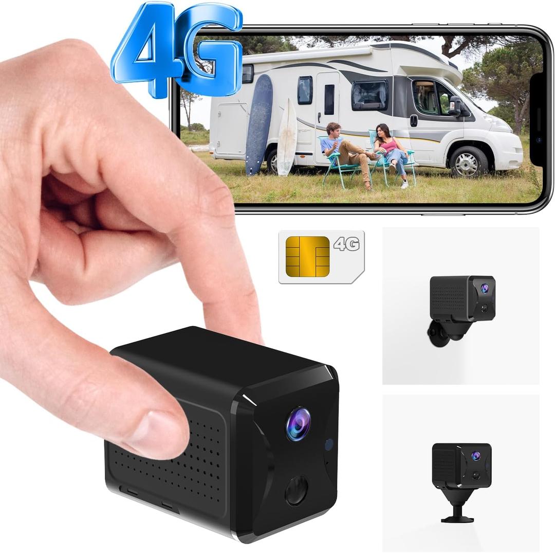 No WiFi Security Camera with SIM Card, 4G LTE Cellular Security Camera with 5200mAh Battery, HD Mini Camera, Mini Car Camera, 160 Wide View, AI Motion Detection, Night Vision