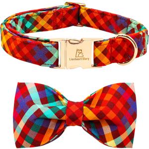 Lionheart glory Plaid Dog Collar Fall Halloween Dog Collars Bowtie Heavy Soft Adjustable Dog Collar for Large Dogs Collar Dog Bow Male/Female Dog Collar Pet Gift (Large (Pack of 1)