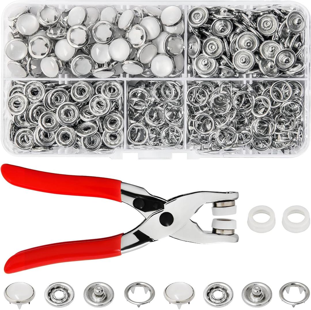 K Kwokker Pearl Snaps for Fabric w/Snap Pliers, Metal Snap Button Kit for Clothing, Shirts, Onesie, Romper, Denim Shirt, Bag DIY, Sewing Supplies, Snap Fastener Tool Snap Buttons for Clothes, 120 Set