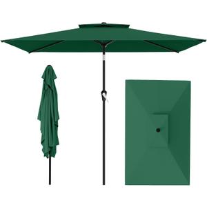 AreShark 6.5'x10' 2 Tiers Rectangular Patio Umbrella - Outdoor Umbrella Waterproof UV Protection, Market Table Umbrella w/Push Button Tilt for Pool, Lawn, Balcony(Dark Green)
