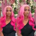 Pink Lace Front Wig Ombre Pink Synthetic Lace Front Wigs for Fashion Women Hot Pink Long Natural Wavy Hair Wig Heat Resistant Glueless Lace Wigs Pre Plucked