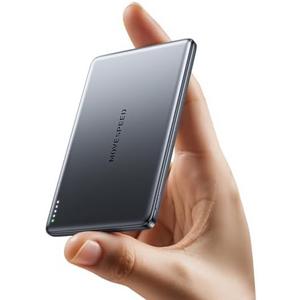 MOVE SPEED 0.3'' Ultra Slim MagSafe Portable Charger, 5,000mAh Magsafe Battery Pack, Magnetic Power Bank for Dual Use with a USB C Cable/Port for iPhone 16/15/14/13/12, Glacier Gray