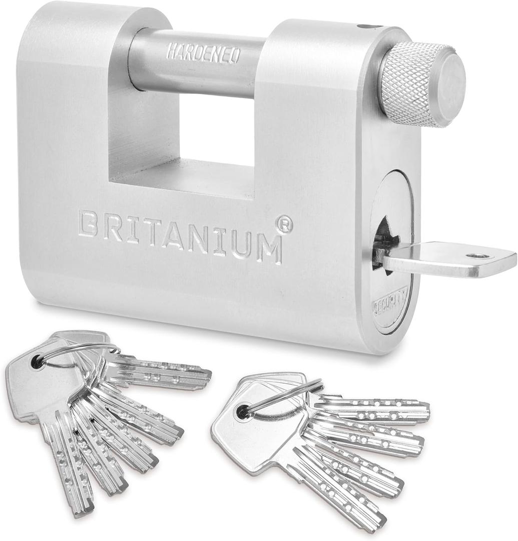 Britanium BRL85 Heavy Duty Lock with 10 Keys - [Weather Resistant] - [Anti Drill Cylinder] - High Security Padlock for Gate, Shipping Container, Garage