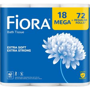 Fiora Toilet Paper, Bathroom Essentials Bath Tissue, Soft & Strong Toilet Paper for Everyday Use, 18 Mega Rolls with 320 Sheets Per Roll, 2-Ply Paper, Septic Safe & Clog Free, Lint Free, Unscented