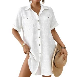 Bsubseach Swimsuit Coverup for Women Swiss Dot Bathing Suit Swimwear Button Down Beach Shirt Cover Up Resort Wear Boho Floral White XL