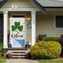 Welcome St. Patrick's Day Green Plaid Shamrocks Clovers House Flag Large Burlap 28X40 Inch Vertical Double Sided Outside Yard Holiday Outdoor Farmhouse Decoration