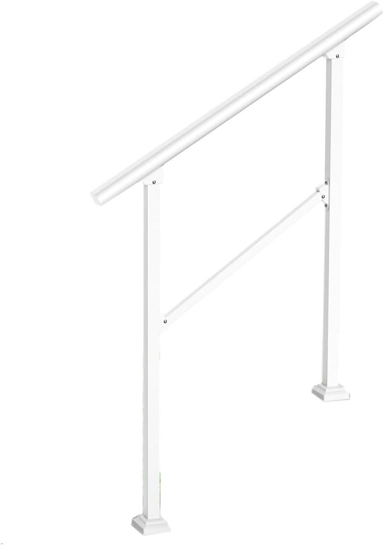Handrails for Outdoor Steps, 3 Steps Wrought Iron Stair Railing for Concrete Steps, DIY Installation Kit Handrail for Garage, Porch, Garden Outdoor & Indoor (White, 1 to 3 Steps)