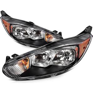 Headlight Assembly for ford Fiesta 2014-2018 Onyx Black Housing Clear Lens Driver and Passenger Side Headlamp D2BZ13008H