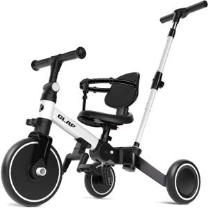 Glaf Tricycle for Toddlers 1-3 Toddler Bike with Push Handle 2-4 Years Baby Bike Toys for 2 Years Boys and Girls Balance Bike with Adjustable Seat Height and Backrest Birthday Gift (White), Medium