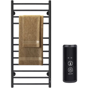 JSLOVE Towel Warmer Wall Mounted Heated Towel Racks with Built-in Timer, Plug-in/Hardwired Stainless Steel Hot Towel Rack, Heated Drying Rack Brushed Polish (Black, 12 Bars)