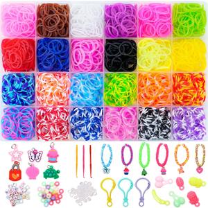 XKDOUS 24 Colors Rubber Band Bracelet Kit, Bracelet Making Kit for Art and Craft, Rubberband Bracelets kit for Kids Ages 6+