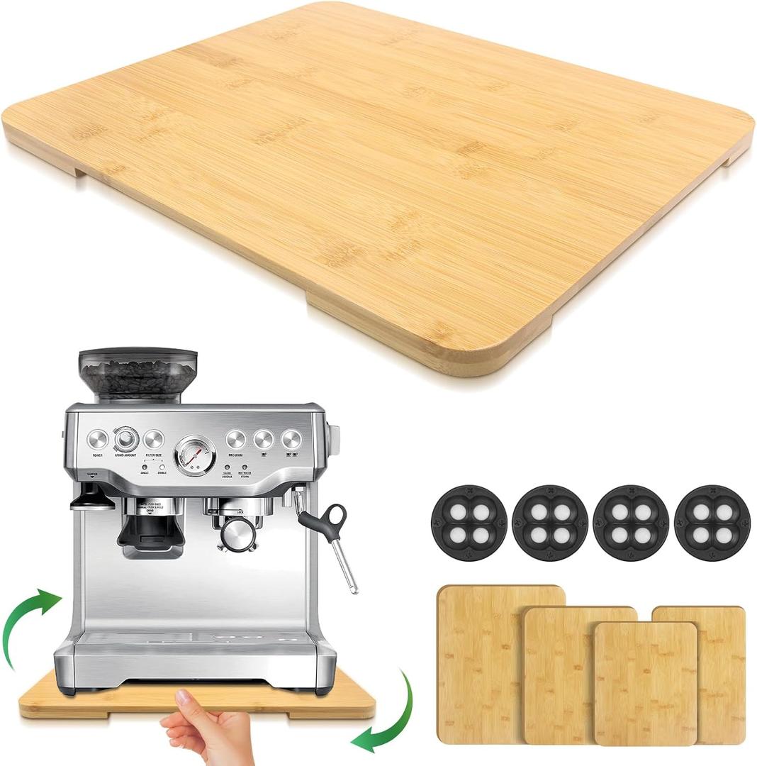 Appliance Slider 360 Rolling Tray for Coffee Maker Bamboo Coffee Pot Slider Tray for Countertop Rotation Sliding Tray with Wheels, Appliances Mat Easily from Under The Cabinet Natural(15.7"13")