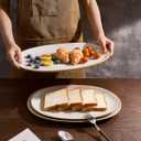 Famiware Serving Platter, Oval 15.59/14.3/12.9 inch Serving Dishes for Entertaining, Serving Bowls, Microwave Safe, Stonware Serving Trays for Party, Turkey, Cheese, Ocean Series, Cappuccino White