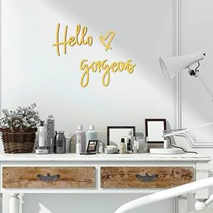 Blulu Hello Gorgeous Wall Decor Words Hello Gorgeous Sign 3D Wooden Wall Art Sign for Home Room Office Door Decorations Party Supplies(Gold)