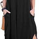 Kancystore Women's Plus Size Dresses Summer Casual Loose Pocket Short Sleeve Slits Long Maxi Dress, Size 5X
