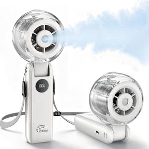 Rrtizan Handheld Misting Fan Portable - Small Personal Mister Fan Blow Cold Air,5000mAh Rechargeable Battery,Water Spray Cooling for Summer Outdoor Travel Beach Lash Makeup,Gifts for Women (Beige)