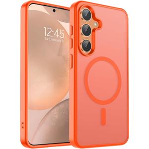 SUPFINE Magnetic for Samsung Galaxy S24 Case / S25 Case(Compatible with MagSafe) (Military Grade Drop Protection) Slim Translucent Shockproof Phone Case,Orange