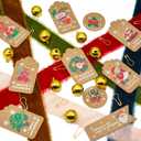 2 x 3 Yd x 1.5 Inch Vintage Frayed Edge Velvet Ribbon, Thick Ribbons with 10 Pcs Golden Bells & Pins & Ropes & Card, for Christmas Tree, Decor, Wreath, Ornaments, Gift Wrapping (Light Pink)