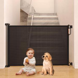 Retractable Baby Gate, Momcozy Extra Wide Mesh Baby Gates for Stairs, 33" Tall, Extends to 71" Wide, Pet Dog Gate for Doorways, Stairs, Hallways, Indoor/Outdoor (Black)