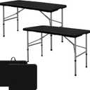 Set of 2 Folding Table 4FT Camping Table Portable Heavy Duty Plastic Rectangular Outdoor Dining Table Steel Legs Fold-in-Half with Carrying Handle for Indoor,Picnic,Party,Wedding,Events(Black)