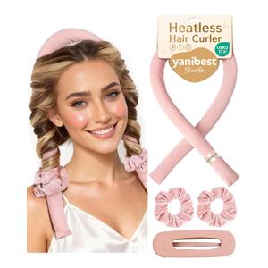 Yanibest Heatless Hair Curler to Sleep in, Overnight Curl Headband for Natural Wavy Curls, No Heat Soft Hair Curler Set with Hair Clip Scrunchies for Styling, No Slip Heatless Curls (Pink)