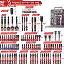 98Pieces 1/2 Impact Screwdriver Bits Set, Magnetic S2 Steel (Phillips/Slotted/Square/Torx/Hex/Security Torx) Driver Bits Tips,Impact Bit Holder and Nut Driver with Grey Storage Box Case