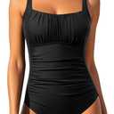 Aqua Eve One Piece Bathing Suit for Women Tummy Control Swimsuit Slimming Vintage Swimwear (22 Plus, Black)