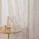 Deeprove White Sheer Curtains 63 inch Length 2 Panels, Tree Branch Gold Foil Print Metallic for Bedroom Living Room Xmas Artistic Abstract Decor, Window Treatment Pair Set, Rod Pocket, W52 x L 63"
