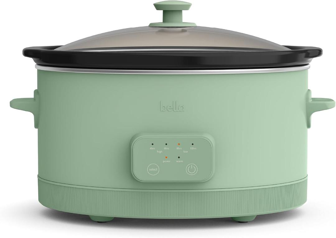 bella 6.0 Qt Programmable Slow Cooker, Ceramic Nonstick Coating, Adjustable Temperature & Cooking Times, Dishwasher Safe Stoneware Pot & Tempered Glass Lid, Tangle Free Cord Wrap, Seaglass