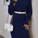 Sovoyontee Women's 2025 Fall Long Sleeve Mock Neck Sweater Dress Casual Loose Ribbed Knit Mini Short Pullover Dresses (Blue, L)