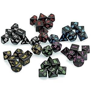Poludie 6 Sets DND Dice, Polyhedral Dice Set (42pcs) with Leather Dice Bag, D&D Dice Set for Dungeons and Dragons, RPG Table Games (Sickle Font Black Series)