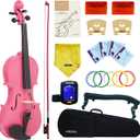 1/4 Fiddle Pick Colored Premium Violin Outfit for Beginners Adults Kids With 5 Color Fingering Tape- Handcrafted Student Beginner Violin. (Pink, 1/4)