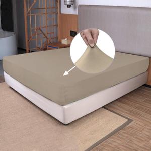 King Size Fitted Sheet Only - 4-Way Stretch Knit, Snug Fit, Wrinkle Free & Stay in Place, No More Slipping Off for Mattress, Soft & Comfortable - Taupe, King (King/Short King/Cal King/Olympic Queen)
