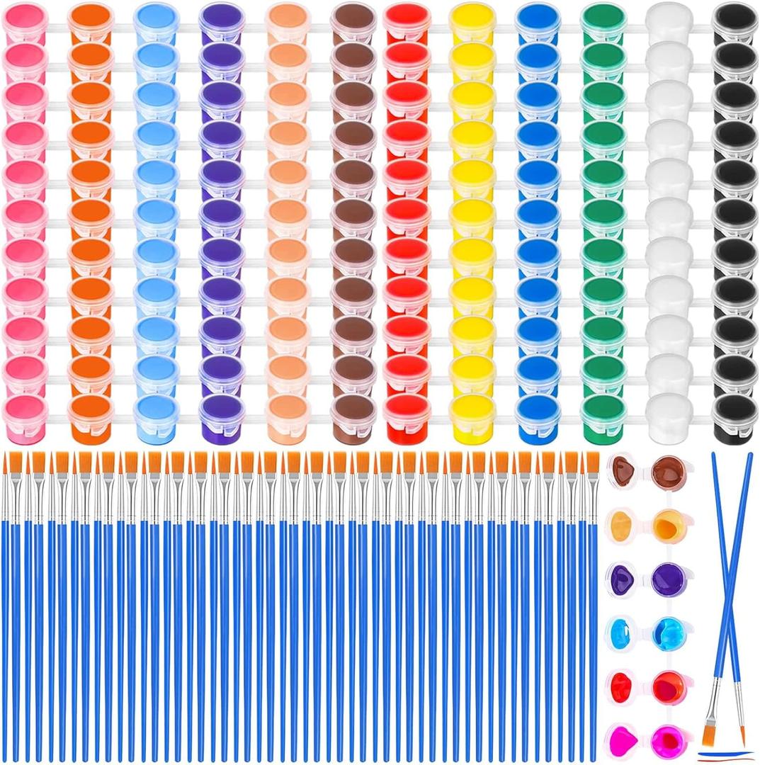 400 Pcs Mini Paint Acrylic Set for Kids& Adults, 12 Colors Acrylic Bulk Paint Kit with Paint Brushes for Canvas Clay Model Crafts Paint Party Favors Halloween Pumpkin Painting Supplies