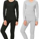 Rolimaka 2 Set Youth Boys' Thermal Underwear Set Fleece Lined Compression Shirt Leggings Pants Kids Base Layer Cold Weather Size M