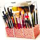 Acrylic Makeup Organizer ,clear Cosmetic brush storage box with 3 Brush Holders ,Makeup brush holderwith dust cover, Largecapacity split design can quickly organize the desktop ( with Free