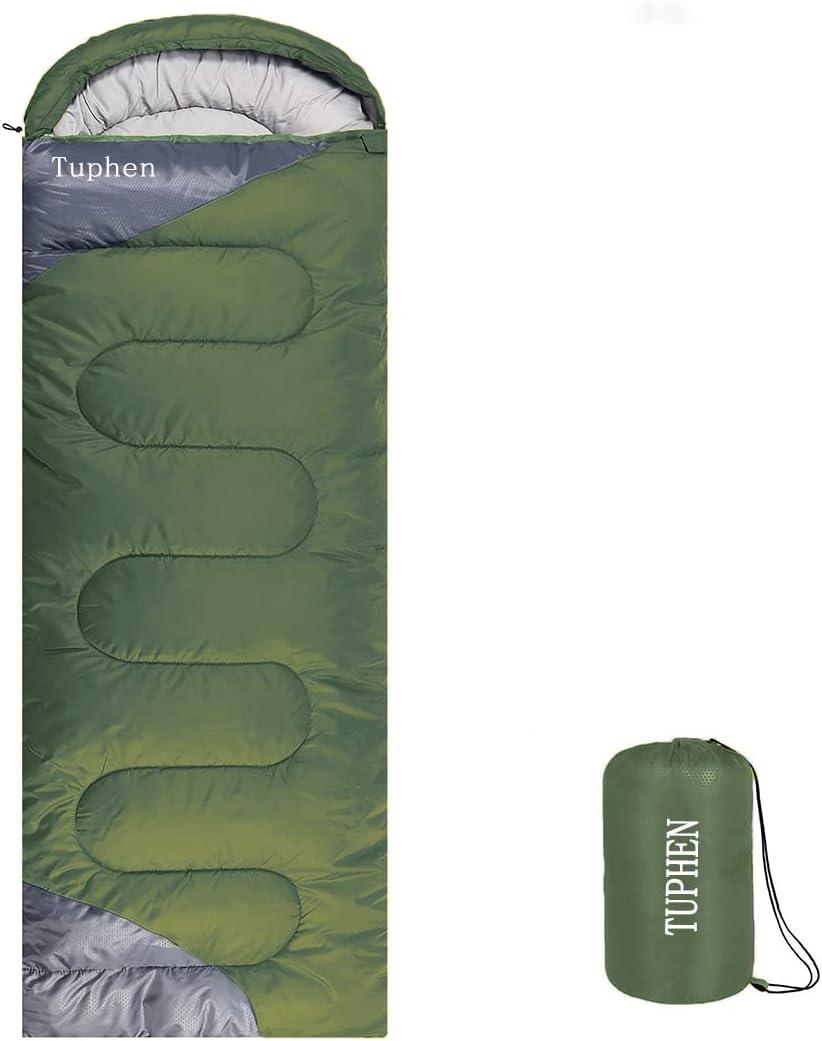 tuphen- Sleeping Bags for Adults Kids Boys Girls Backpacking Hiking Camping Microfiber Liner, Cold Warm Weather 4 Seasons Indoor Outdoor Use, Lightweight & Waterproof (3lb-Green Grey)