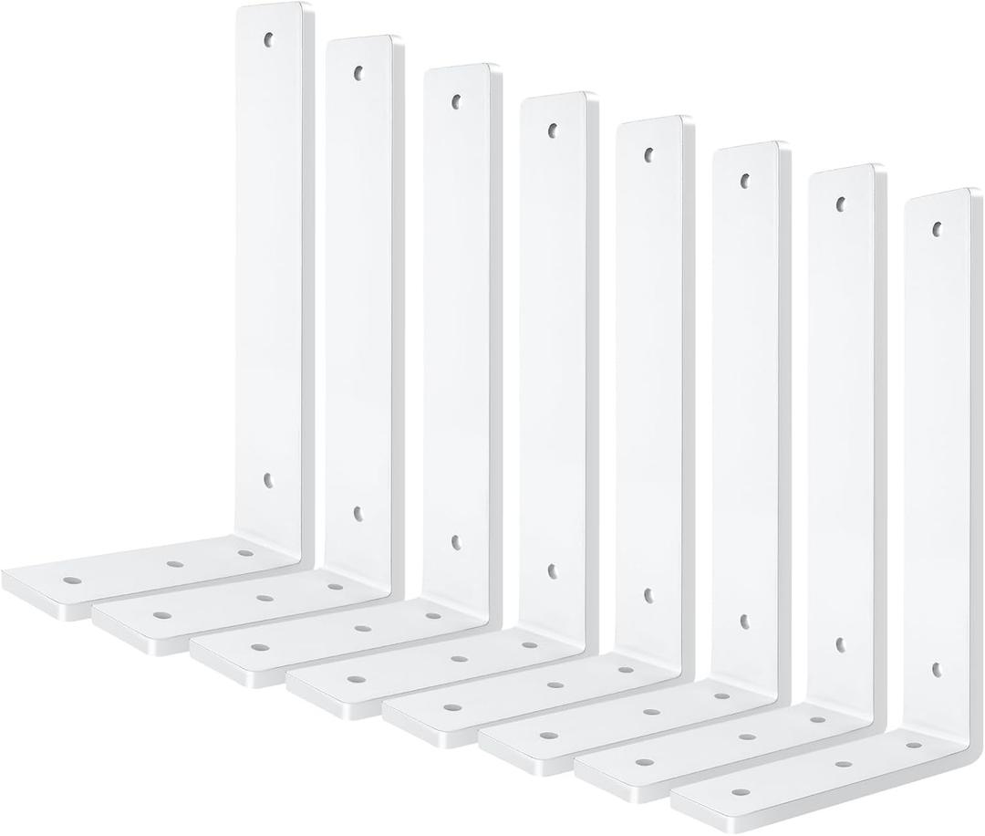 White Floating Shelf Bracket 12 Inch, 8 Pack Heavy Duty Shelf Brackets, Black Wall Shelf Bracket for DIY Decorative with Mounting Hardware (L 12" x H 6" x W1.5")