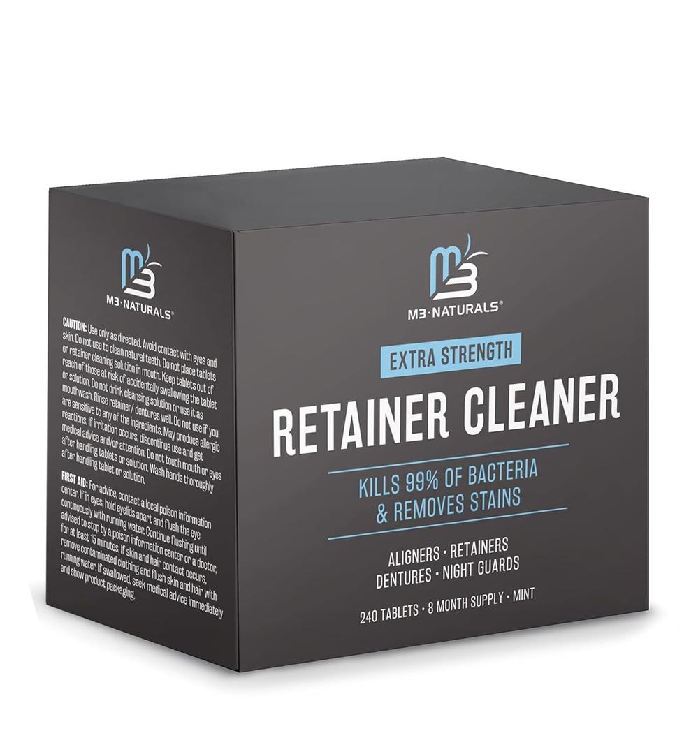 Retainer and Denture Cleansers 240 Tablets Removes Bad Odors Discoloration Stains Plaque for Cleaning Invisalign Mouth Guard Night Guard and Removable Dental Appliances by M3 Naturals