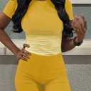 Lounge Wear Casual 2 Piece Outfits Sets for Women Skinny Crew Neck T-shirt High Waist Leggings Shorts Workout Set (Yellow, XL)