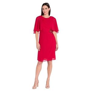 R&M Richards Women's Elegant Chiffon Dress W/Capelet Sleeves & Side Waist Accent | Formal Knee-Length Cocktail Party Style Red 10