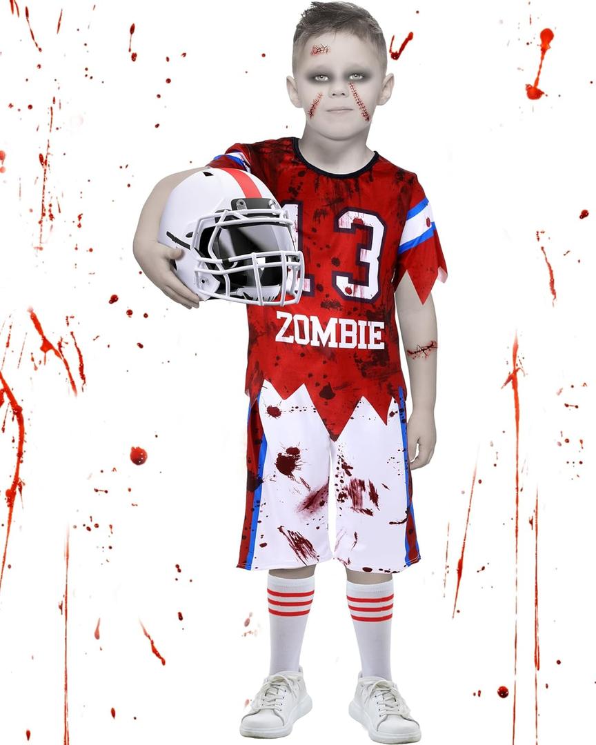 Xtinmee Zombie Football Player Costume for Kids Boys Scary Zombie Child Costume for Halloween Party (Large (10-12yr))