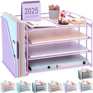 gianotter 4-Tier Paper Organizer With Magazine Holder, Desk Organizers and Accessories, Desk Accessories & Workspace Organizers, File Organizer for Office Supplies Storag (Purple, 4-Tier)