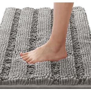 H.VERSAILTEX Bathroom Rugs Bath Rugs for Bathroom Non Slip Bath Mats Extra Thick Chenille Striped Rug 17" x 24" Absorbent Soft Shaggy Washable Dry Fast Bath Mats for Bath Room Floor - Dove
