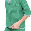 Girls 2 Piece Outfits Set Oversized Short Sleeve V Neck Knit Sweater Tops Casual Shorts Lounge Set (Green)