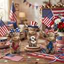Bucherry 3 Pcs Patriotic USA Highland Cow Figurines 4th of July Independence Day Highland Cow Gnomes Statues 250th Anniversary Decor for Home Tiered Tray Table Farmhouse Rustic Calf Gifts