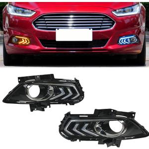 LED Front Bumper White Daytime Running Lights (DRL) Amber Turn Signal Lights Blue Low Beam Headlights Fog Lights Compatible with Ford Fusion 2013-2016