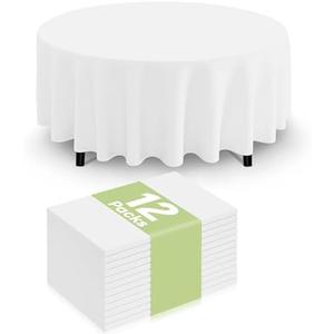 Smiry Disposable Table Cloth 10 Pack, 84 Inch Round Waterproof Plastic Tablecloth, Decorative Rectangle Table Covers for Party, Birthday, Picnic, White
