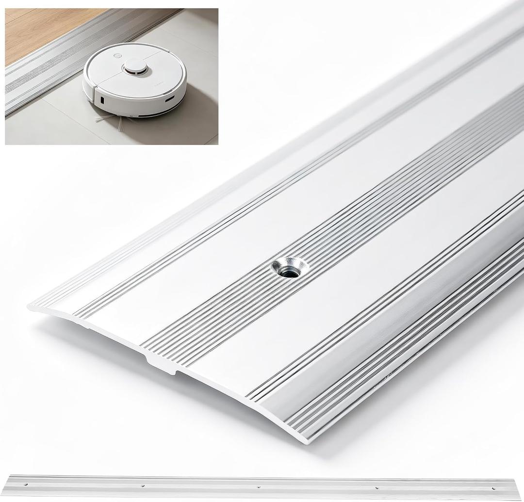 Aluminum Door Transition Strip 36" L x 2.4" W Metal Floor Threshold, 0.1" H Flat Profile forWood Tile Carpet Vinyl Concrete Flooring Gaps, Modern Doorway Protector Decoration (Silver)