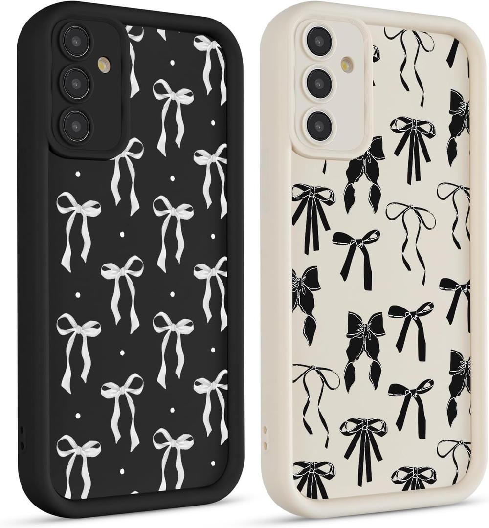 2 Pack Cute Coquette Bow Phone Case for Samsung Galaxy S25 5G 6.2", Aesthetic Black Ribbon Bowknot Pattern Print Design Women Girls Case Soft Slim Shockproof TPU Protective Funda Cover